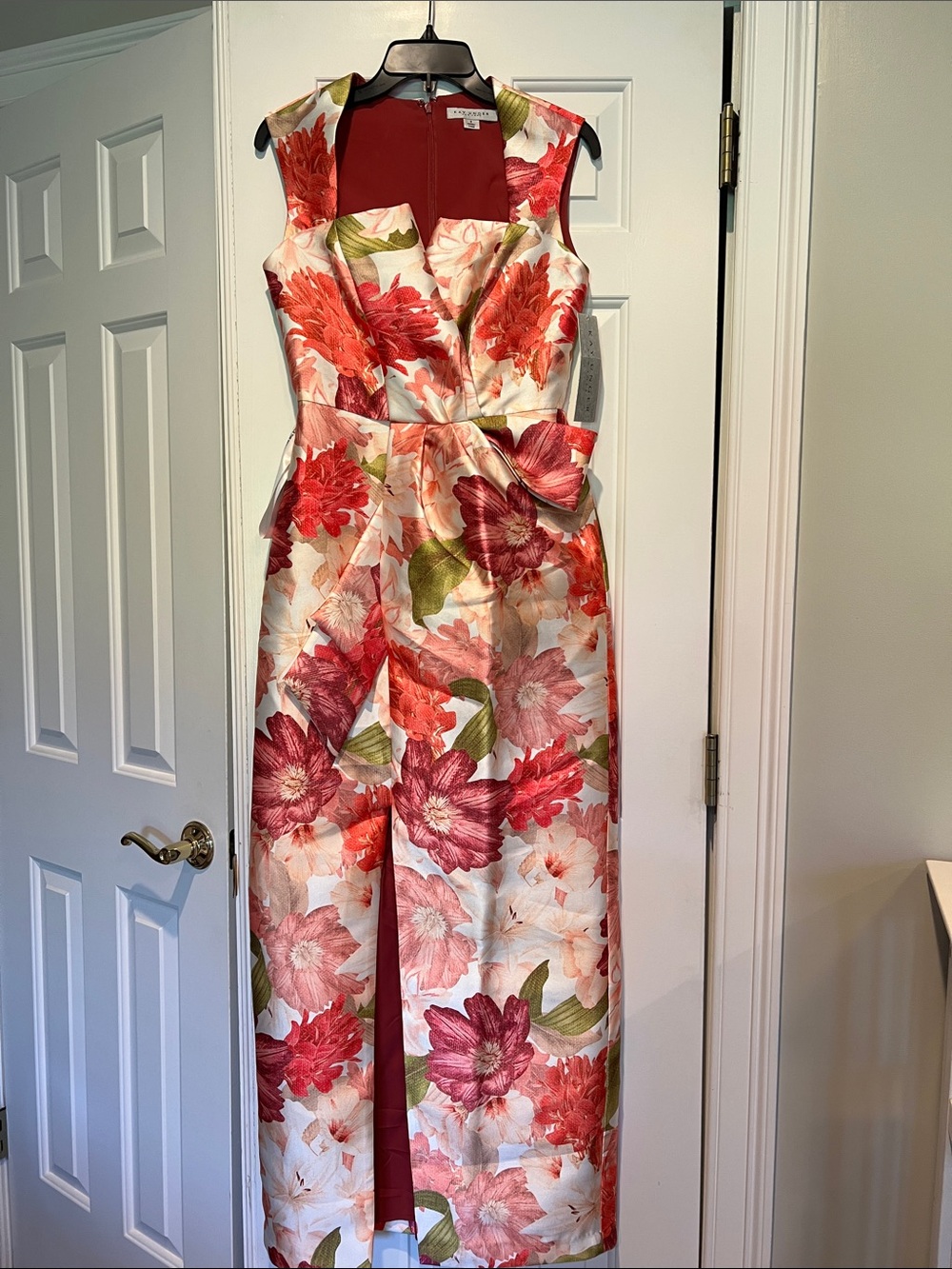 Kay Unger Floral Full Length Gown in Pink, Coral and Green